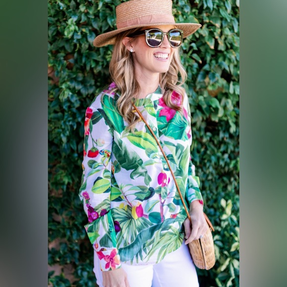 Persifor Tops - Persifor tropical flora gauze tunic